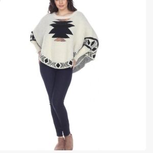Kamana Southwestern Aztec Poncho Sweater One Size Cream Western